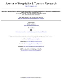 Image of E-BOOK : JOURNAL OF HOSPITALITY & TOURISM RESEARCH - Delivering Quality Service: Diagnosing Favorable and Unfavorable Service Encounters in Restaurants